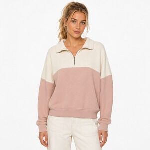 The Great Pullover Half Zip Jacket Blush Pink Cream Fleece Size 1 Small